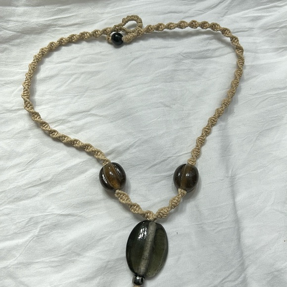 Hand made hemp and glass bead necklace - Picture 1 of 4